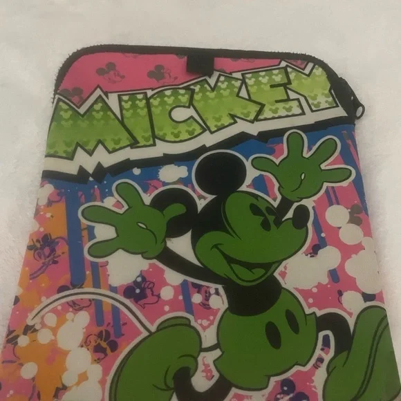 Disney Mickey Mouse Graffiti Tablet/iPad Sleeve Zipper Case Neon Green Pink