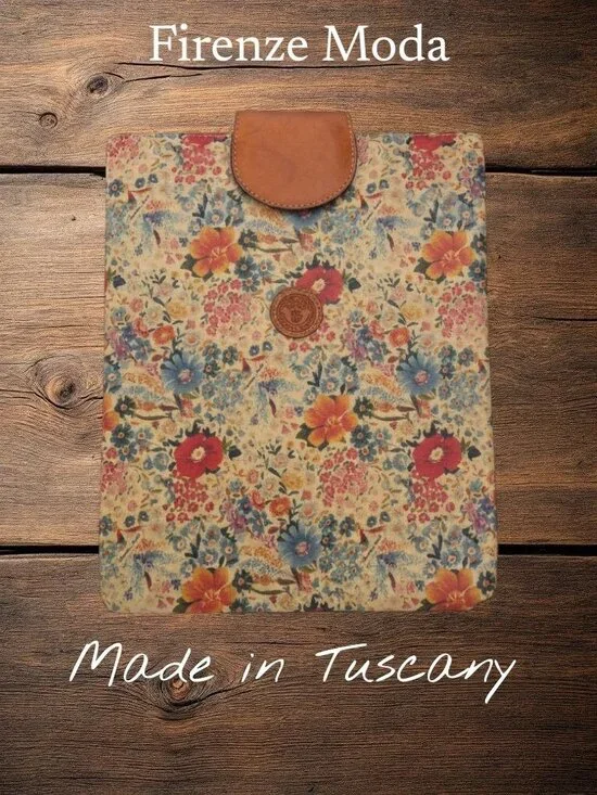 Firenze Moda Vintage Floral Printed Fine Italian Leather Tablet Sleeve