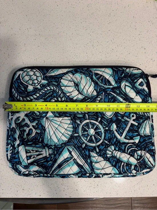 Vera Bradley Nautical Shell Quilted Tech Sleeve in Teal, Navy & White