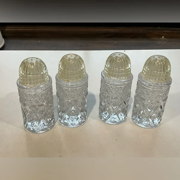 Vintage Pair of Two Glass Salt and Pepper Shakers with Plastic Lids