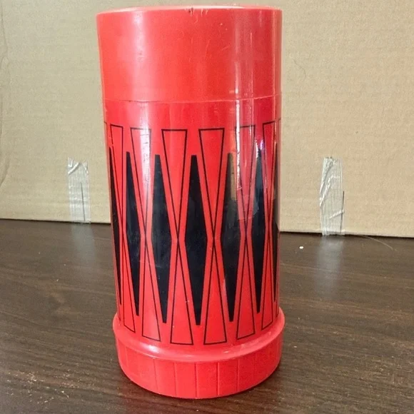Vintage 1960s Thermos Vacuum Bottle Red Black Diamond Retro Picnic Decor mcm