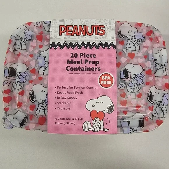 Peanuts Snoopy 20 Piece Meal PreP Food Storage Containers‎ Valentine's Letters