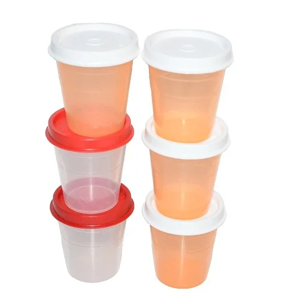 6pc 2oz Tupperware Midgets Containers 4789 Clear  & peach mixed lot