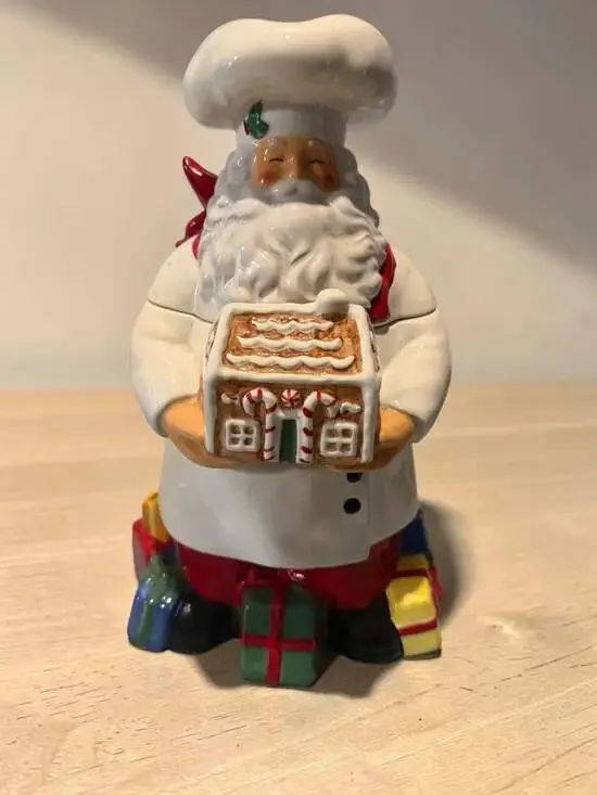 JCPenney Home Collection 2006 Santa Chef Cookie Jar with Gingerbread House