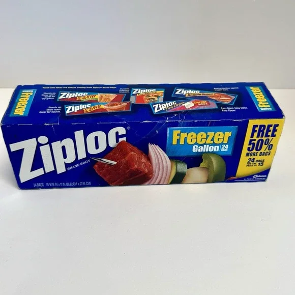 Vintage Ziploc 1 Gallon Freezer Bags Box of 24 New NOS Movie Prop Zip‎ Baggies