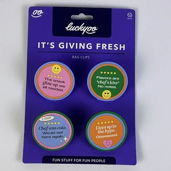 Luckyoo It's Giving Fresh Bag‎ Clips Set of 4 Reusable Food Snack Clips New