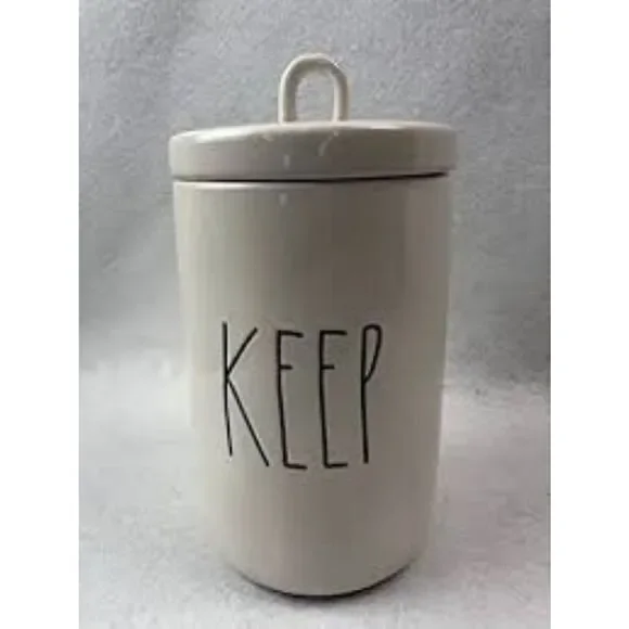 Rae Dunn White Ceramic “Keep” Canister With Lid