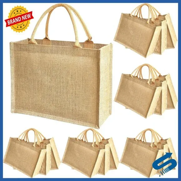 Natural Jute Tote Bags Eco-Friendly Reusable Grocery Beach Storage Pack
