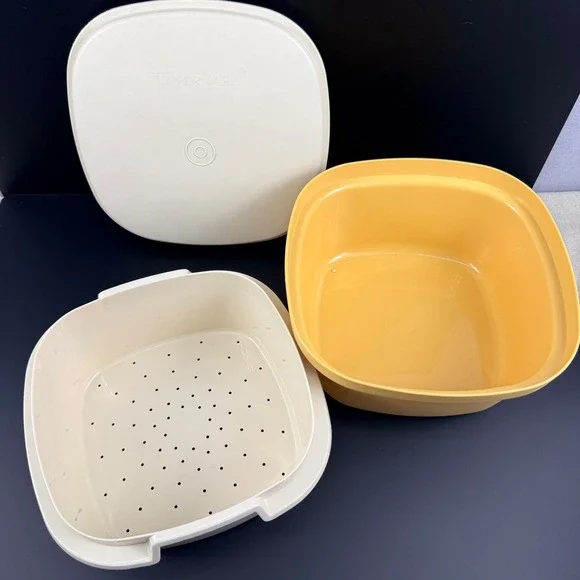Vintage Tupperware‎ Steam N Serve Harvest Gold 3 Pc Set 888 887 889 Steamer