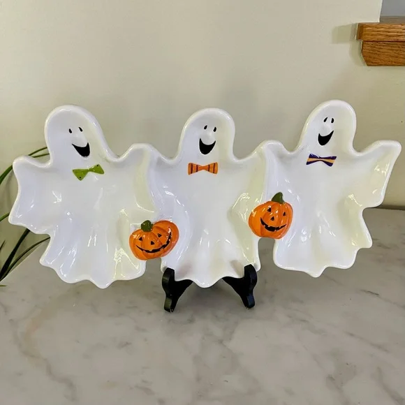 Ceramic Halloween Ghost Platter Dish Set Server