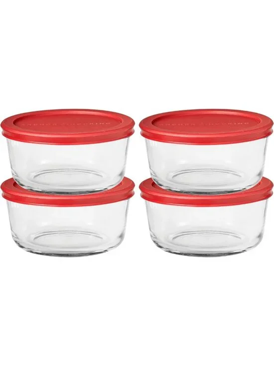 4-Piece Round Food Storage Containers with Lids - Oven-Safe, 4-Cup, Red