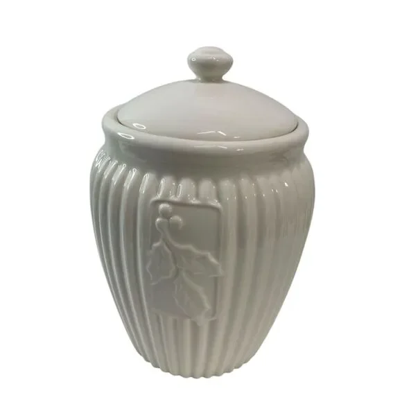 Inspirado Seattle Stonelite‎ Ribbed White Canister Cookie Jar 10.5
