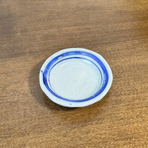 Vintage Ceramic Butter Pat Dish Small Dipping Sauce Bowl Blue & White 2