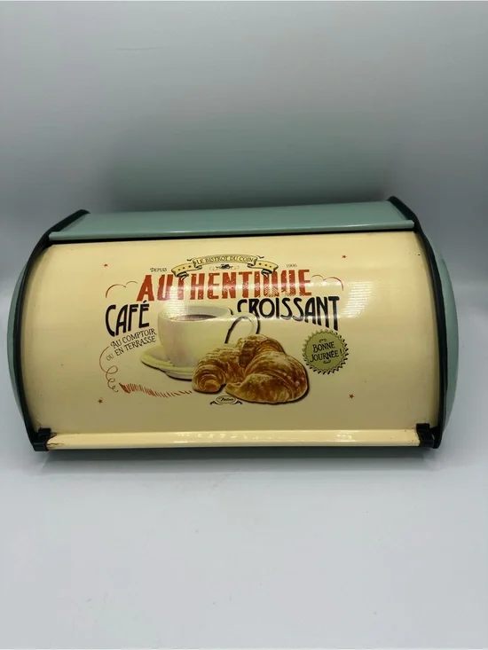 Turquoise Blue Enamel Retro Style Bread Box Lightweight Steel 16×10×7 Large Size