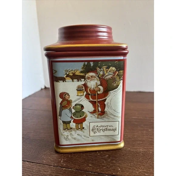 Oneida Sakura Holiday Memories Joyful Christmas Stoneware Canister 7‎ in