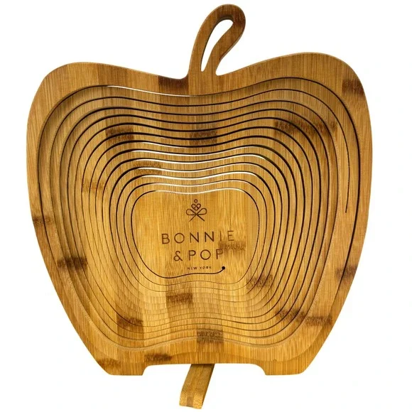 Bonnie & Pop Apple Shaped Bamboo Fruit Bowl‎ Basket Collapsible Kitchen Decor