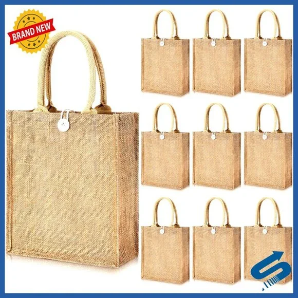 Reusable Jute Burlap Tote Bags Blank DIY Craft Wedding Beach Grocery Shopping