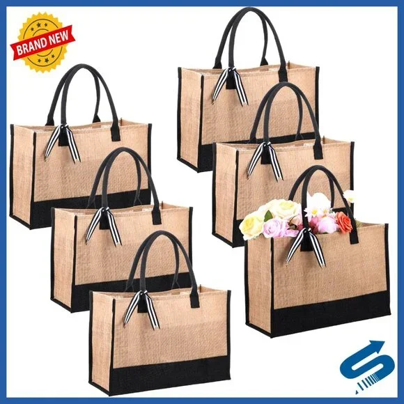 Large Jute Tote Bags Set Reusable Grocery Beach Travel DIY Craft Bags