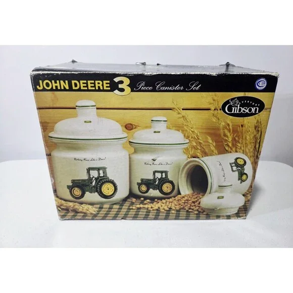 John Deere Tractor Ceramic Canister Set 3pc Gibson Nothing Runs Like A Deere New