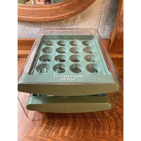 Phantom Chef 2 Tier Egg Storage Container Sage Green 32 Count Fridge Organizer