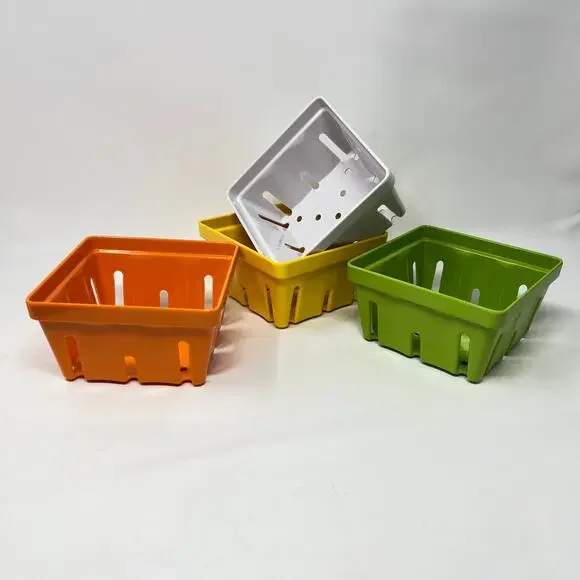 Set of 4 Melamine Berry Baskets Colorful Dishwasher Safe Storage Fridgescaping