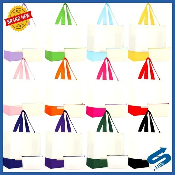 Canvas Tote Bags Bulk with Zipper Cosmetic Bags Reusable Shopping Bags