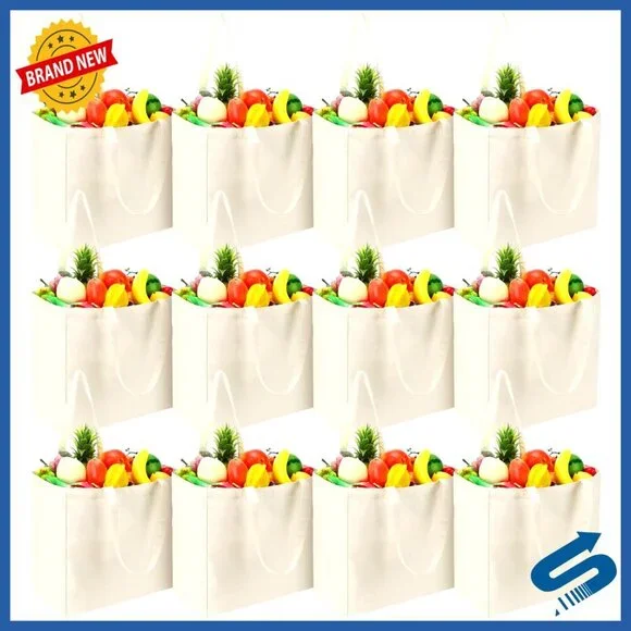Large Canvas Tote Bags Reusable Grocery Shopping Bulk Pack Eco Friendly