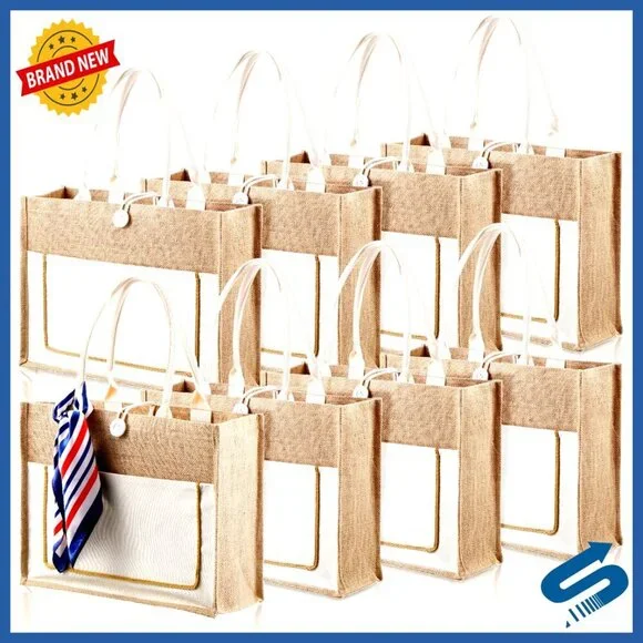 Large Jute Tote Bags Reusable Canvas Gift Bags Wedding Travel Multipurpose