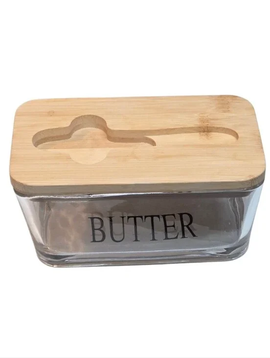 Glass Butter Dish with Lid Crystal Clear Glass