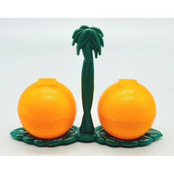 Beacon Orange Palm Tree Plastic Salt Pepper Shakers USA Tropical Kitsch