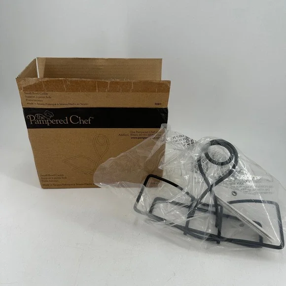 Pampered Chef Small Bowl Caddy 3083 Black Wrought Iron Serving Stand Rack