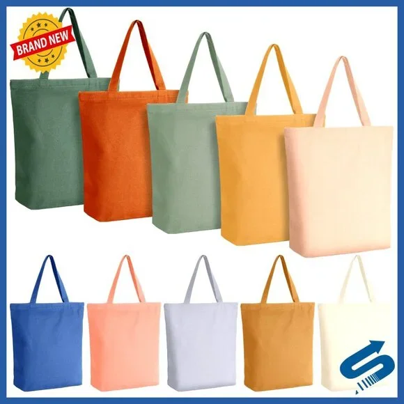 Reusable Canvas Tote Bags Bulk Zipper Foldable Grocery Shopping Chic