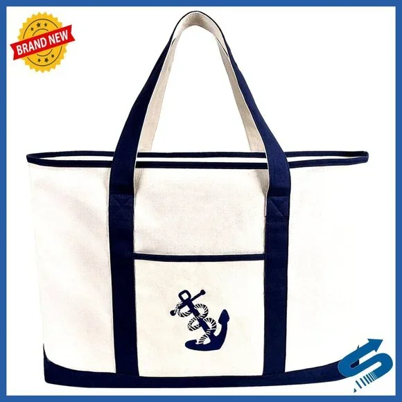 Extra Large Canvas Tote Bag Heavy Duty Zipper Roomy Travel Beach Carry