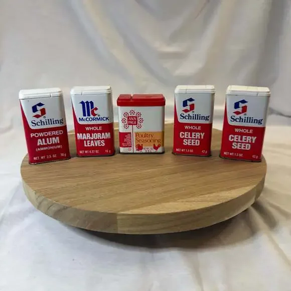 Vintage Lot of 5 Metal Spice Tins including Schilling, McCormick, and Ann Page