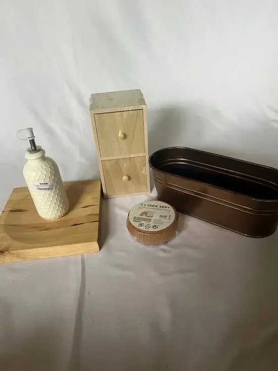 Home Decor Bundle Lot Ceramic Dispenser IKEA Cork Coasters Wood Storage Bin