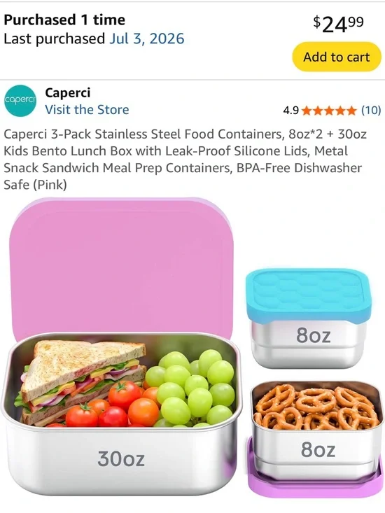 Caperci Stainless Steel Kids Bento Lunch Box - Pink & Blue Lids