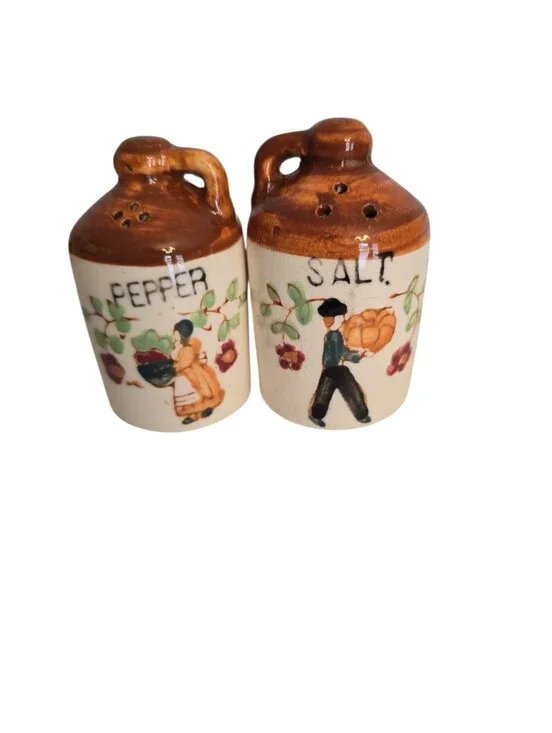 Vintage Small Salt and Pepper Shaker Jugs People Flowers Pumpkin Ceramic READ