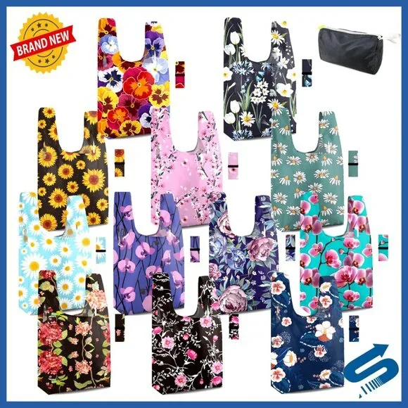 Large Flower Tote Bag Heavy Duty Reusable Grocery Shopping Bags Foldable