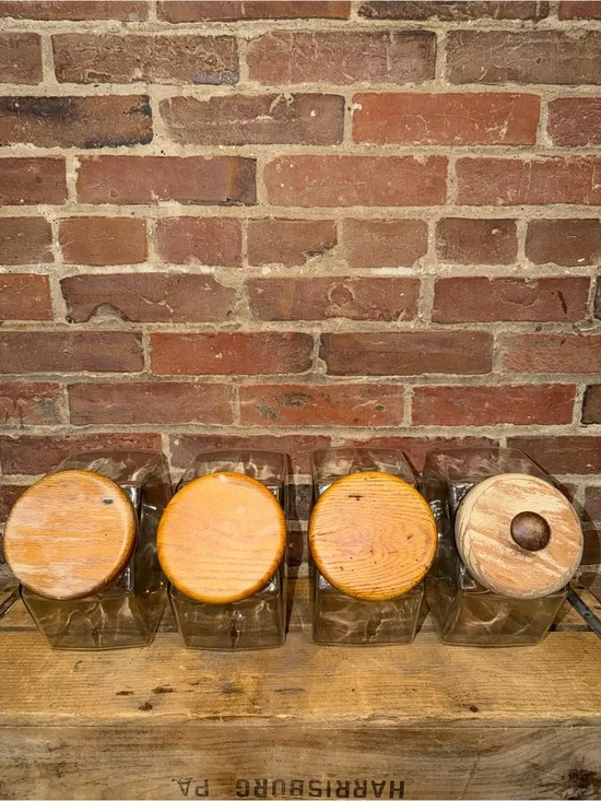 Set of 4 Kitchen Glass Storage Jars with Wood Lids Seal Baking Ingredients