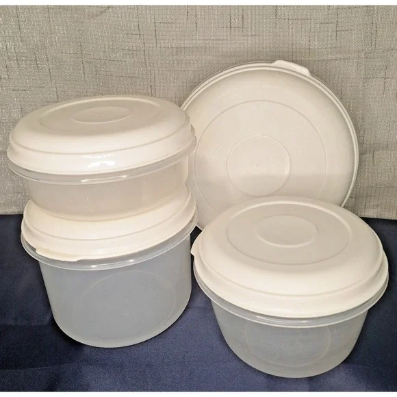 Lot 4 Rubbermaid Servin Saver Round #2 #4 #8 Storage Containers Almond Lids