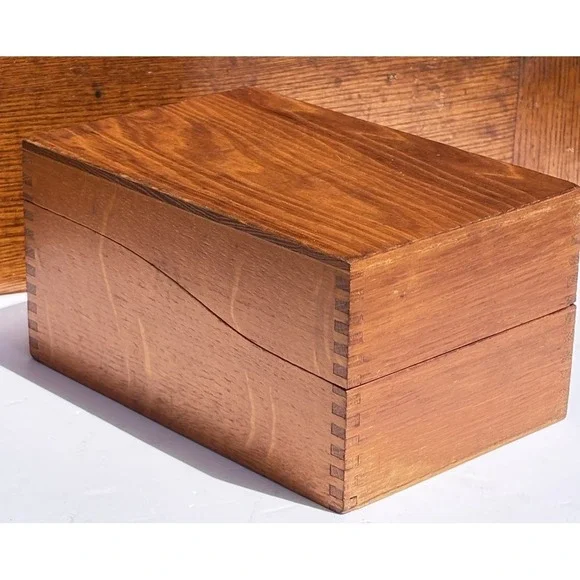 Vintage Mid-Century Oak  Index Card Recipe Photo Storage Box Farmhouse Decor