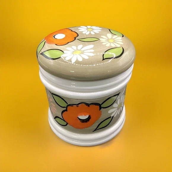 Hand‎ Painted Vintage Floral Ceramic Canister w/ Lid-7