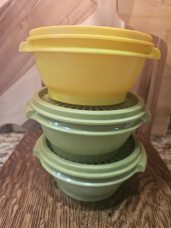 Vintage Tupperware Yellow and Green Bowls With Lids