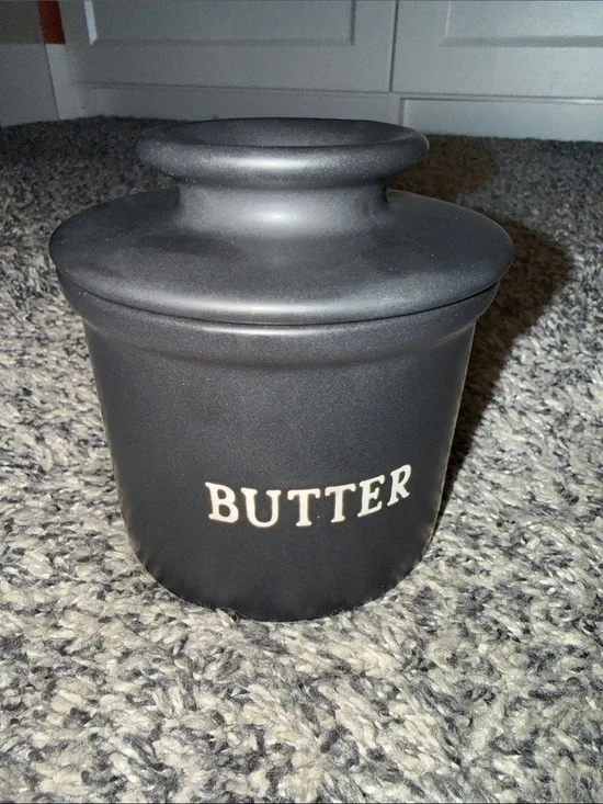 Kook Black Ceramic Butter Crock French Butter Keeper Farmhouse Kitchen
