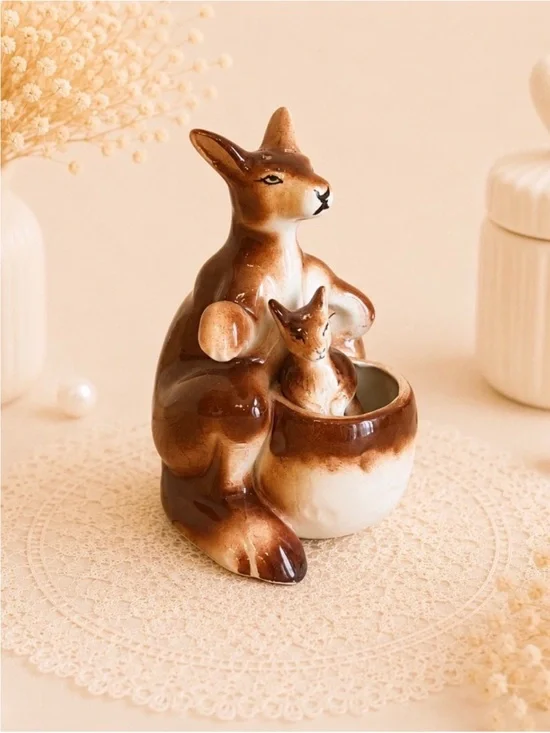Porcelain kangaroo and joey salt and pepper shaker set-Marked Japan Vintage
