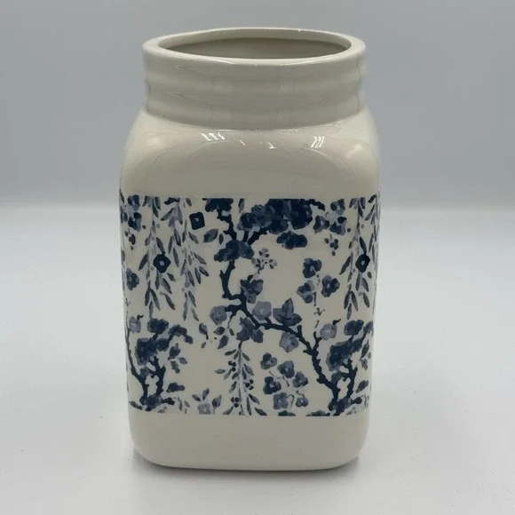White With Blue Flowers Ceramic Canister Or Case‎