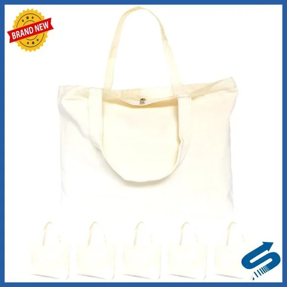 Canvas Tote Bags with Zipper Reusable Washable Grocery Shopping Plain Totes