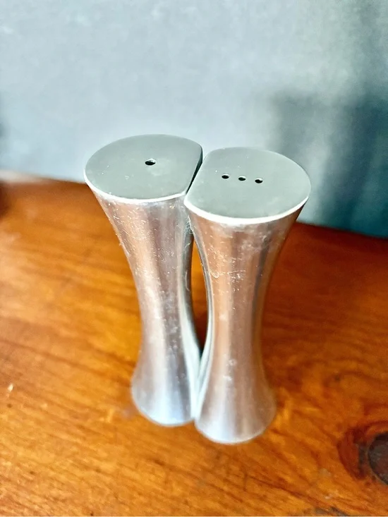 Nambe Kissing Salt and Pepper Shakers- High End Vintage Modern Contemporary