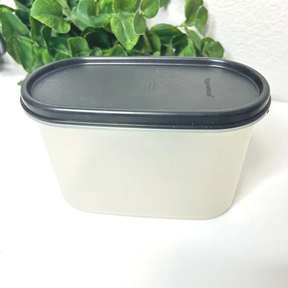 Tupperware Modular Mates Oval 2 Black Lid 1.1L 4.5‎ Cup Clear Container