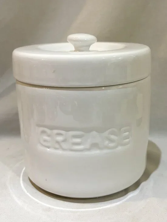 Fox Run White Porcelain Grease Container with Strainer and Lid